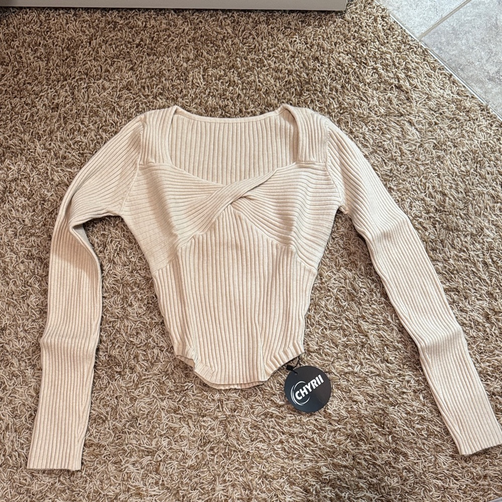 Cream Ribbed Women Top